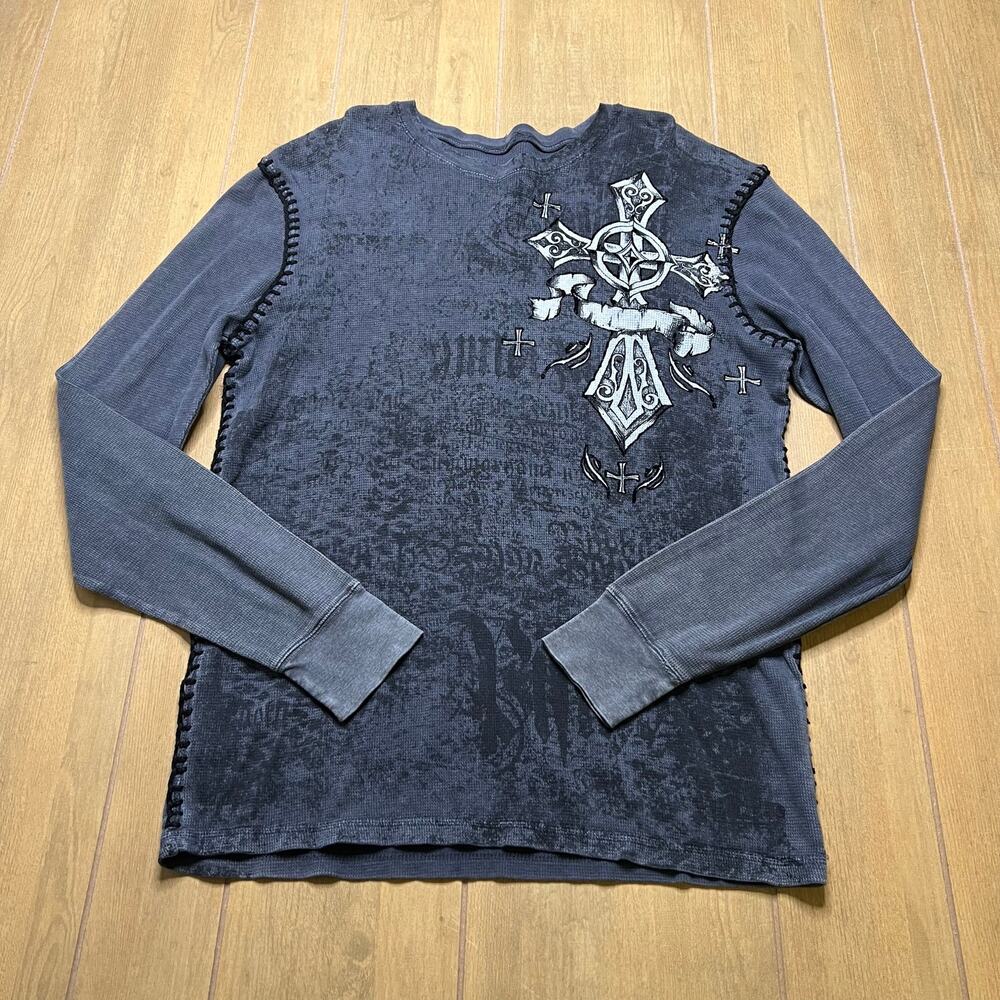Raw‎ State Premium Thermal Shirt Cross Gothic Y2K Long Sleeve XL